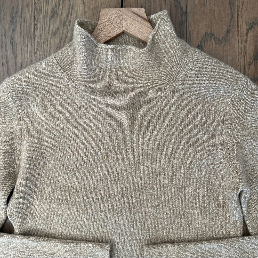 TSE 100% Cashmere Classic Knit Funnel Neck Sweater Tan and White Melange Small - Picture 4 of 8